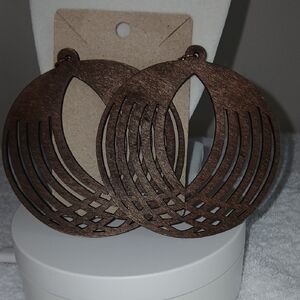 Brown Wood Cutout Hoop Earrings - Women Jewelry